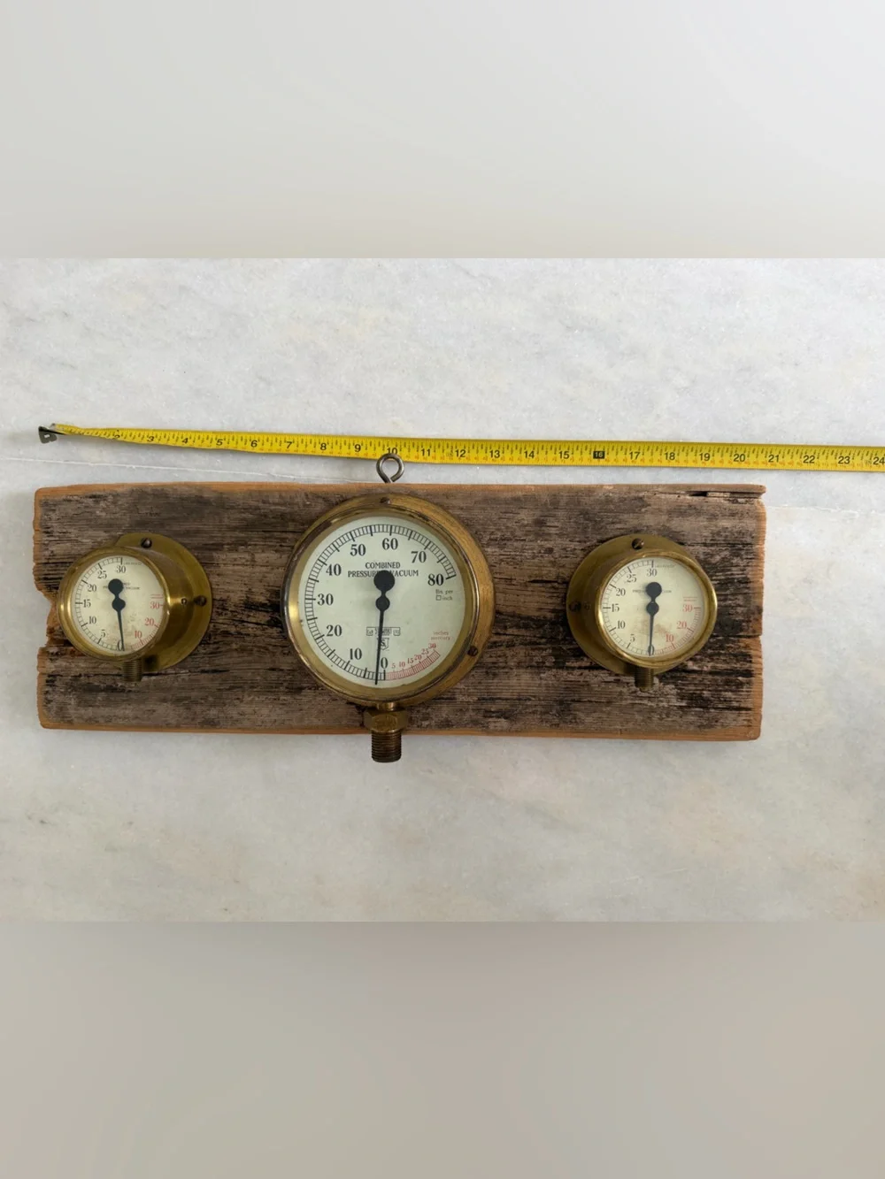 Rustic Brass Gauge Trio Wall Decor - Brown